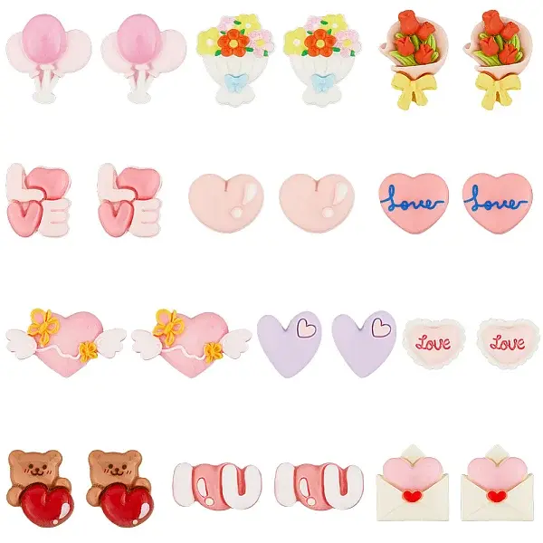 72Pcs 12 Styles Valentine's Day Themed Opaque Resin Cabochons