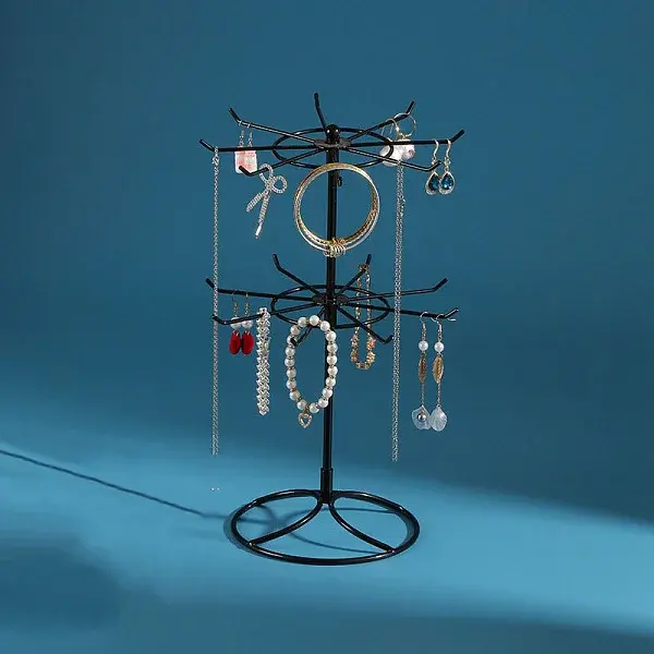 2-Tier Rotatable Iron Jewelry Display Organizer Holder for Necklaces