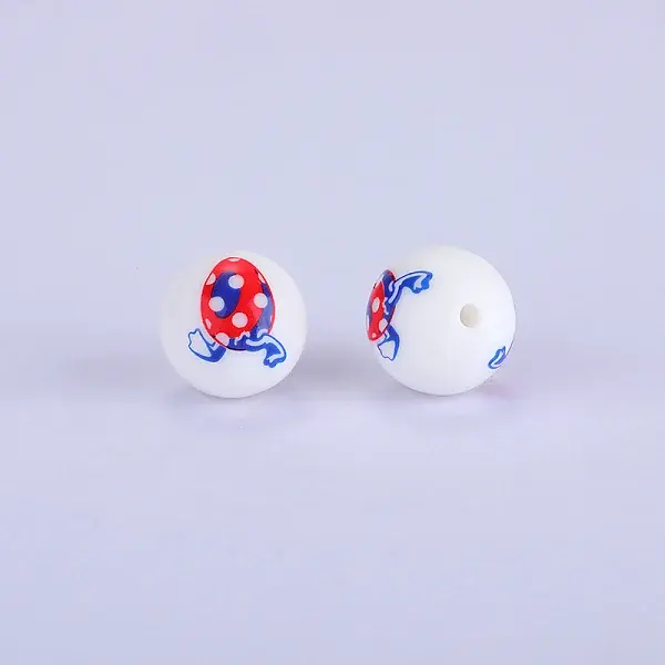Printed Round with Egg Pattern Silicone Focal Beads