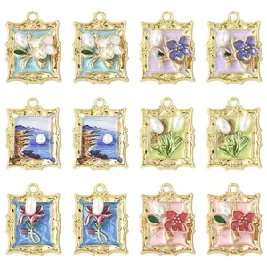 12Pcs 6 Styles Alloy Enamel Pendants