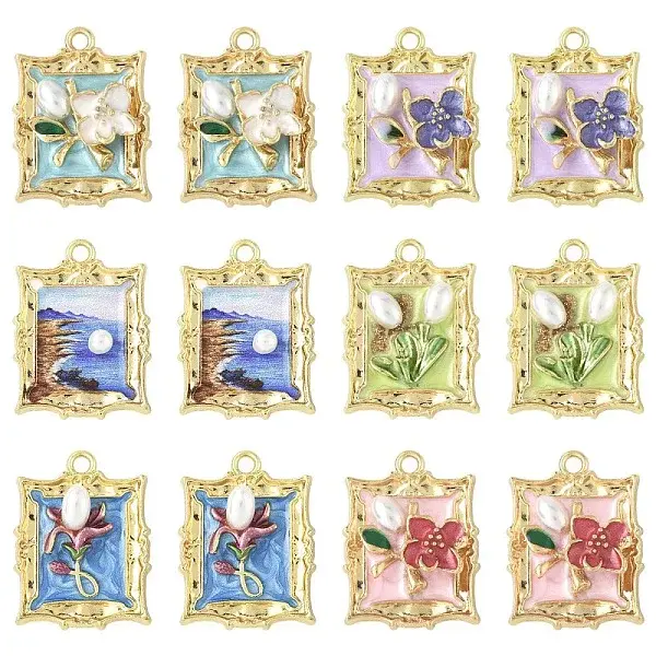 12Pcs 6 Styles Alloy Enamel Pendants