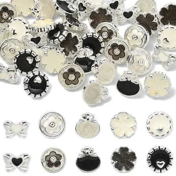 40Pcs 10 Styles 1-Hole Alloy Shank Buttons