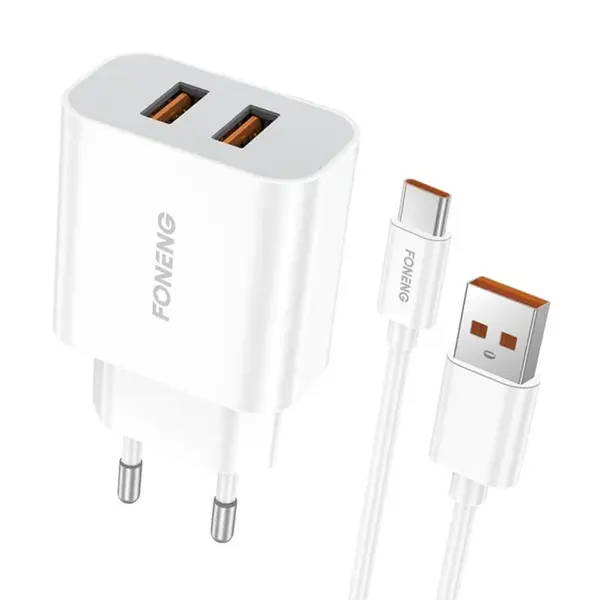 Foneng EU45 nabíječka 2x USB-A + kabel USB-C, bílá