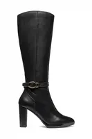 Kožené kozačky Geox D WALK PLEASURE 85 dámské, černá barva, na podpatku, D56TFB 00043 C9999