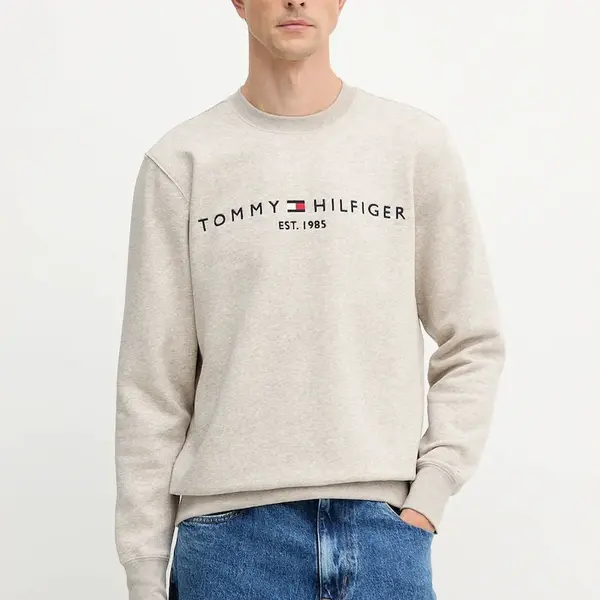 Mikina Tommy Hilfiger pánská, šedá barva, s aplikací, MW0MW11596