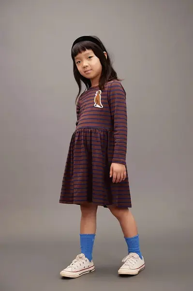 Dětské šaty s bavlnou Mini Rodini Stripe bird hnědá barva, mini, 25750122