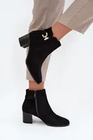 Boto Zateplené dámské kotníkové boty na podpatku se zlatým detailem černé Renora