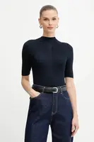 Vlněné tričko BOSS Faleri dámské, tmavomodrá barva, s pologolfem, 50542885