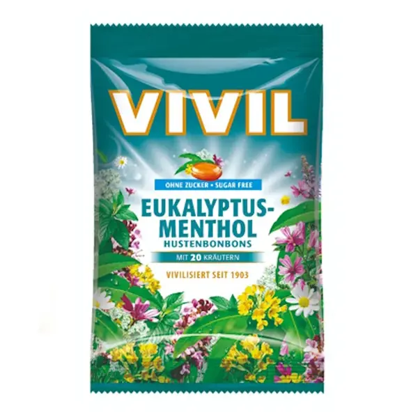 VIVIL Eukalyptus a mentol + 20 druhů bylin drops bez cukru 120 g