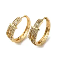 Brass Micro Pave Cubic Zirconia Dangle Hoop Earrings