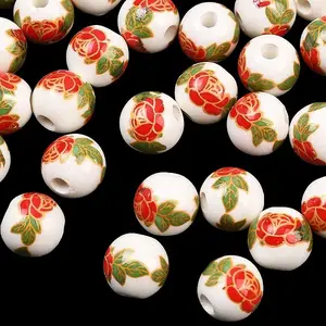 Floral Printed Porcelain Beads