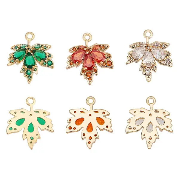 6Pcs 3 Colors Brass Micro Pave Cubic Zirconia Pendants