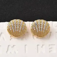 Brass Micro Pave Clear Cubic Zirconia Shell Shape Hoop Earrings