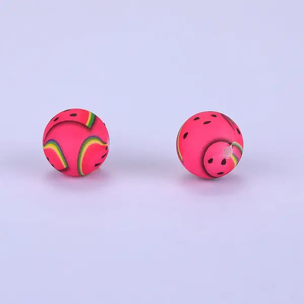 Printed Round with Watermelon Pattern Silicone Focal Beads