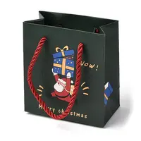 Christmas Santa Claus Printed Paper Gift Bags with Cotton Handles