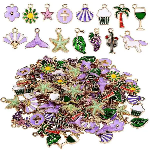 150Pcs 15 Style Alloy Enamel Pendants