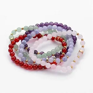 Natural Round Gemstone Beaded Stretch Bracelets