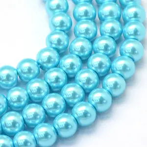Baking Paint Pearlized Glass Pearl Round Bead Strands