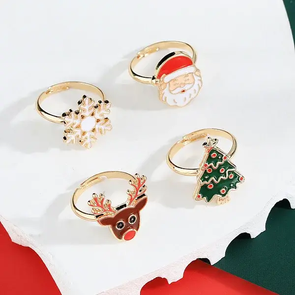 Christmas Themes Alloy with Enamel Adjustable Finger Rings