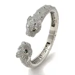 Brass Pave Clear & Green Cubic Zirconia Leopard Open Cuff Bangle for Women