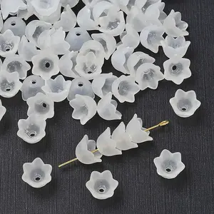 Chunky Clear Transparent Frosted Tulip Flower Acrylic Bead Caps