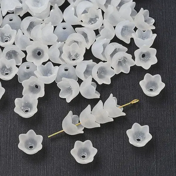 Chunky Clear Transparent Frosted Tulip Flower Acrylic Bead Caps