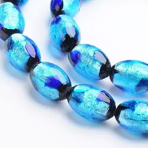 Handmade Silver Foil Glass Oval Beads