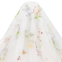 Flower Pattern Embroidered Polyester Tulle Lace Fabric