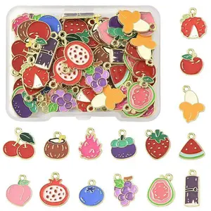 60Pcs 15 Styles Fruit Alloy Enamel Charms