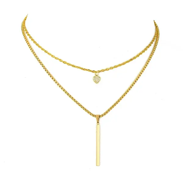 Double Layers Iron & Brass Cubic Zirconia & 304 Stainless Steel Pendant Necklaces