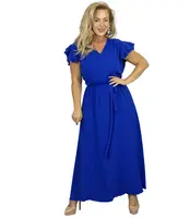 Pri Long dress tied at the waist with short sleeves with frill CELINA