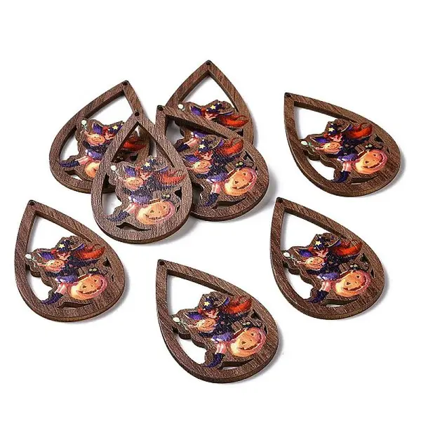 Halloween Theme Single Face Printed Aspen Wood Big Pendants