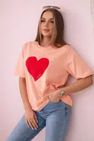 Cotton blouse with salmon heart print