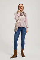 Marisse Powder Pink Checkered Scarf With Fringes