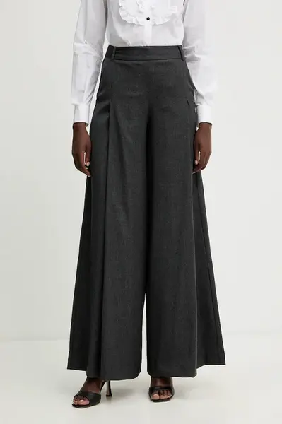 Kalhoty s vlnou Ermanno Scervino LIFE dámské, šedá barva, široké, high waist, D474P303JWR