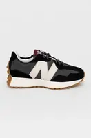 Semišové boty New Balance WS327KC černá barva, na plochém podpatku, WS327KC-001