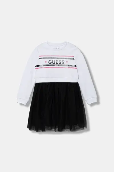 Dětské bavlněné šaty Guess bílá barva, midi, K5YK01 KB8R0