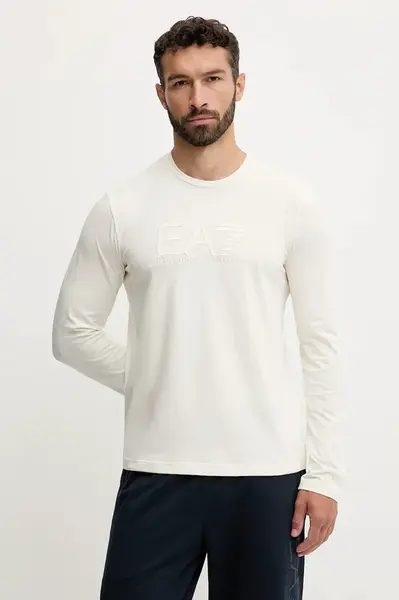 Tričko s dlouhým rukávem EA7 Emporio Armani béžová barva, s aplikací, AF10373.7M000900