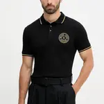Bavlněné polo tričko Versace Jeans Couture pánské, černá barva, 79GAGT00 CJ01T