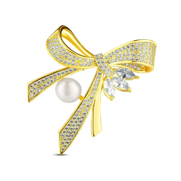 JwL Luxury Pearls Luxusní dámská brož s perlou a zirkony Mašle JL0868