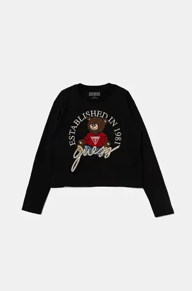 Dětské bavlněné tričko s dlouhým rukávem Guess černá barva, J4BI10 I3Z14