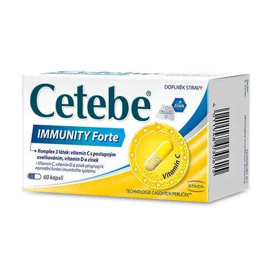 Cetebe IMMUNITY Forte, vitamin C s postupným uvolňováním, vitamin D a zinek 60 kapslí