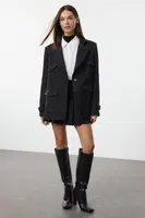 Trendyol Black Pocket Detailed Wool Look Oversize Woven Blazer Jacket