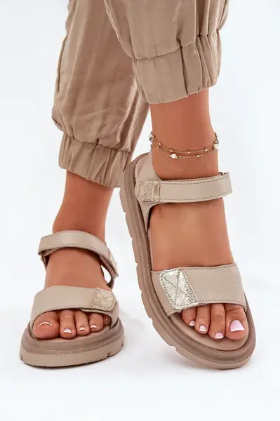 Dámske Kožené Sandále Na Platforme Béžové Zazoo 40443