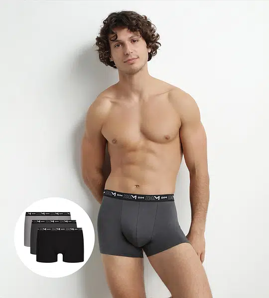 DIM COTTON STRETCH BOXER 3x - Pánske boxerky 3 ks - čierna - sivá