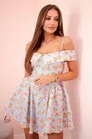 Kesi Włoski Dámske kvetinové rozšírené šaty s odhalenými ramenami modrý