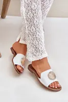 Lewski Shoes Kožené Šľapky S Dekoráciou Na Plocho Biely Zazoo