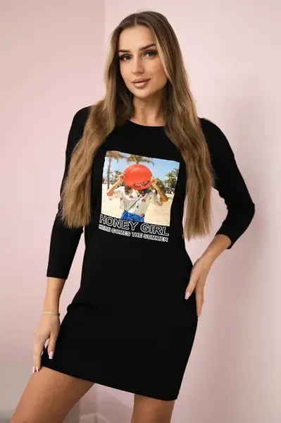 Honey girl black print dress