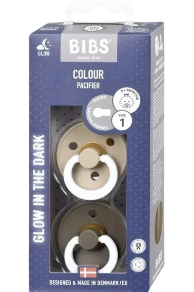 BIBS Colour Cumlíky z prírodného kaučuku - veľkosť 1, Vanilla nočný/Dark Oak nočný 2 ks