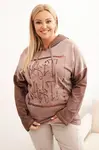 Kesi Włoski Dámska mikina Plus Size s kapucňou a potlačou hnedá